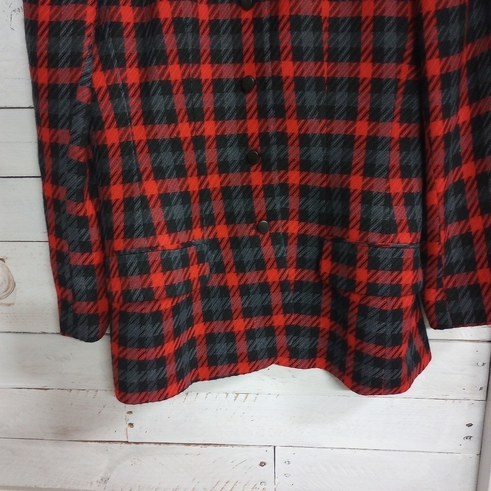 Cappagallo Vintage Red Plaid Wool Blend Blazer Jacket Size 8 with Shoulder Pads. - Picture 7 of 12